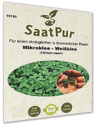 SaatPur Mikroklee Microclover Miniklee Zwergklee Microklee Saatgut für gleichmäßigen dichten ganzjaehrig grünen Rasen - kleinblaettriger Klee Samen - Rasenklee kleiner Weißklee, 1000 g für ca. 500 qm