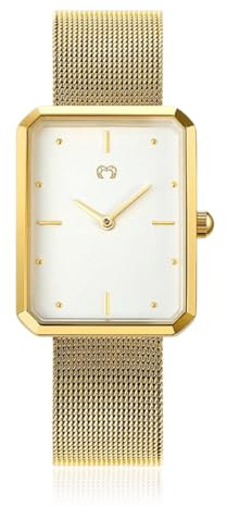 MARLION JEWELS Reloj analógico de Mujer diseño Rectangular, de Estilo Elegante y Minimalista, Resistente al Agua 3ATM. Baño en Plata y Oro. Maquinaria de Cuarzo Relojes de Mujer