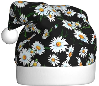 ELkine Weihnachtsmütze mit Gänseblümchen-Motiv, lustige Weihnachtsmütze, Weihnachtsmannmütze, Unisex, Erwachsene