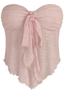 CIDER Women's Tube Tops Floral Mesh Flowy Cute Tops Tie Front Strapless Sexy Going Out Tops: Light Pink, L