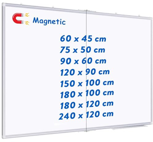 maxtek Whiteboard 180x120cm, Magnetisches Whiteboard für Wand, Aluminiumrahmen Großes Whiteboard mit Stiftablage, trocken abwischbare Tafel für Zuhause, Büro, Schule