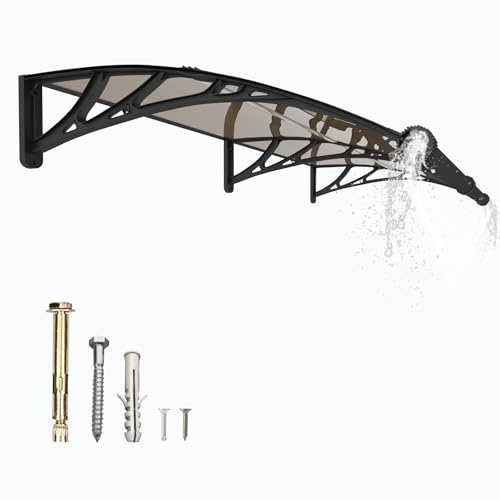 GUANSU-CN Marquesina para Puerta Exterior 150x80CM,Tejadillo de Protección con Fregadero de Drenaje contra Lluvia y Rayos UV,Cubierta de Policarbonato para Puertas,Ventanas,Porches,Patios y Terrazas