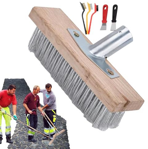 Wire Broom Head - Outdoor Garden Brush, Deck Scrub Brush with Scratch Resistant Edge | Garden Broom with Stainless Steel Bristle Broom Head, Sturdy Metal Holder for Tile, Patio, Outdoor Use