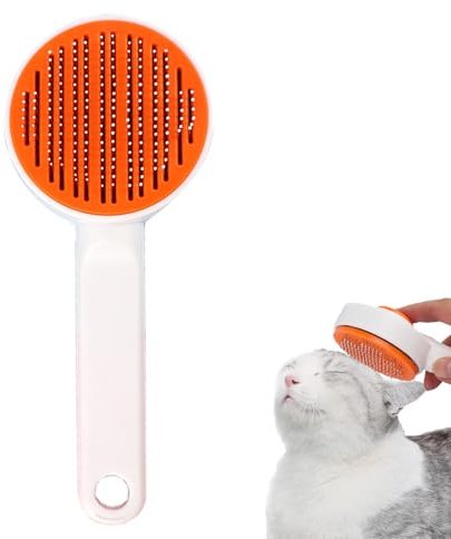 Katzenbürste, Katzenbürste Langhaar und Katzenbürste kurzhaar, Selbstreinigende Katzenhaarbürste von der Bürste mit Einem Knopf (Orange)