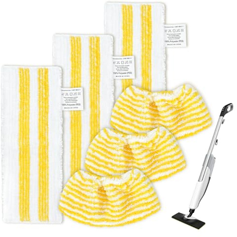 KEEPOW 3+3 Pack Replacement Pads for Karcher Steam Cleaner | Compatible with Karcher EasyFix SC3, SC2, Steam Cleaner – Includes 3 Floor Pads + 3 Handheld Nozzle Pads – Steam Mop Accessor