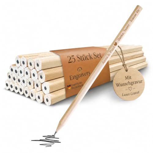 Engravery 25er Set Bleistifte personalisiert - Holzbleistifte mit Gravur für Schulklassen, als Werbeartikel oder individuelles Geschenk (17,5 cm)
