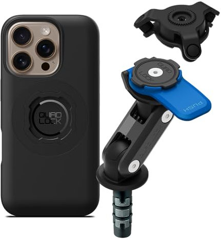 QUAD LOCK Gabelschaft-Handyhalterung für Motorrad mit Vibrationsdämpfer und MAG Hülle für iPhone 16 Pro