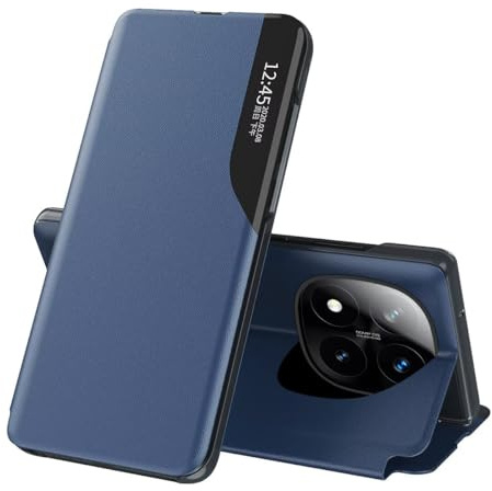 EASSGU läderfodral för Redmi Note 14 Pro+ 5G/Redmi Note 14 ProPlus 5G (6,67 tum) sidofönster, fliphållare, PU-läder, mobilskal, reptåligt, stötsäkert skyddande fodral – blå