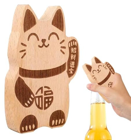 Apribottiglie per gatti, apribottiglie con barra in legno - Simpatico apribottiglie manuale per animali - Apribottiglie per birra dal design simpatico e decorativo con animali, per casa, caffetteria,