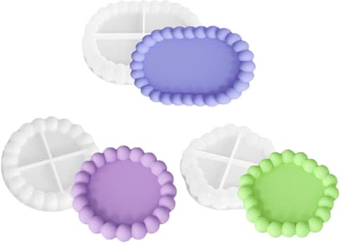 Silikonform Tablett 3er Set Silikonformen Gießformen Tablett mit Wellenrand | Epoxidharz Formen für Beton, Gießform für Beton, Gips, DIY Schmuckablage & Tischdeko