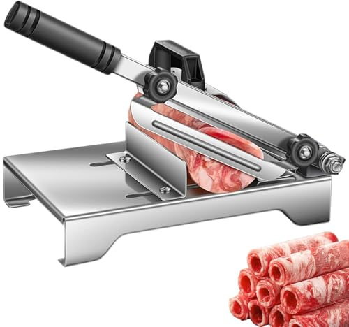 Rebanadora de carne manual, cortadora de carne - Rebanadora manual de carne congelada de acero inoxidable de 0,2 mm a 8 mm, cortadora de verduras para el hogar de cordero y carne, utensilio