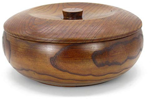 Cuenco de madera de acacia hecho a mano con tapa para ensaladas de frutas y aperitivos, 15 x 8,5 cm