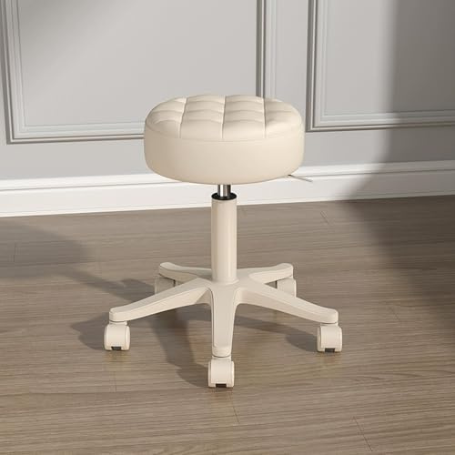 Drehhocker mit Rollen Ergonomisch Höhenverstellbarer 40-52cm Hocker mit Rollen für Werkstatt Stehhocker Arbeitshocker für Werkstatt Schönheitssalons Studios(Beige)