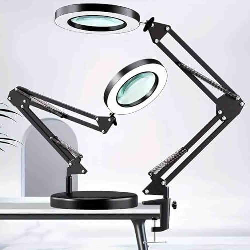 Blendra magnifying glass with light and Stand, 2-in-1 10XDesk Lamp magnifying lamp,3 Color Modes&10 adjustable brightness levels, for Working, Painting, Reading, Repairing, Crafts