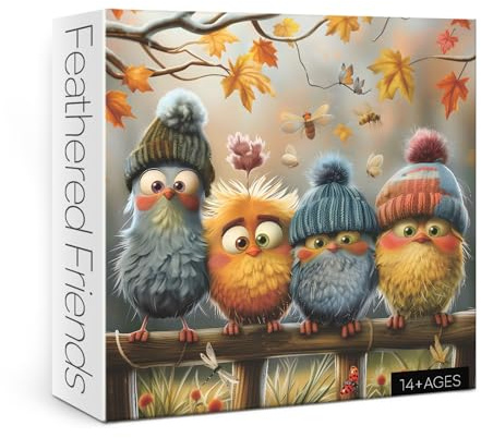 Autumn Bird Puzzles for Adults 1000 Piece Nature, Pretty Fall Landscape Art Jigsaw Puzzles Plant, Butterfly Dragonfly Warm Puzzle
