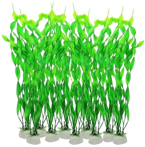 JIHUOO Künstliche Wasserpflanzen aus Kunststoff, für Aquarien, Wassergras, künstliche grüne Blätter, realistische, hohe Aquarium-Pflanzen, Ornamente, 10 Stück