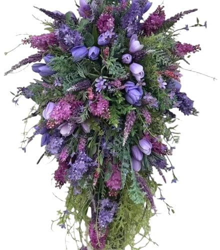 Spring Purple Tulip Door Hanging Lilac Tulip Hyacinth Hydrangea Colorful Spring Summer Wreath Home décor