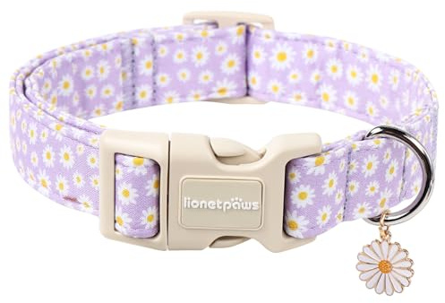 Lionet Paws Hundehalsband mit Blumenmuster, niedliches Gänseblümchen, violett, mit Kunststoffschnalle, leicht, verstellbar, für kleine Hunde