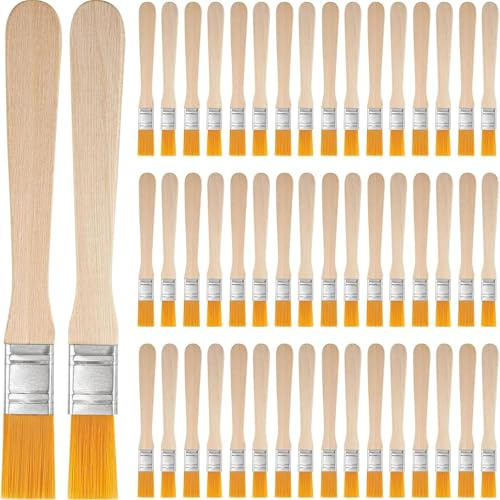 Flachpinsel, 50 Stück Lasurpinsel Malerpinsel Lackpinsel Flache Borstenpinsel Set Lackpinsel für Lacke Kleine Pinselset Lack Fensterpinsel mit Holzgriff Holzlasur für Pinsel Farben Kunst Streichen