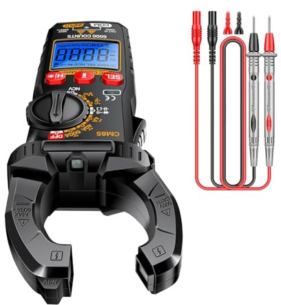 Pinza Amperimétrica,Medidor de Temperatura - 6000 Cuentas Pinza Amperimétrica Multifuncional con Función de Linterna y Luz Trasera para Voltaje CA/CC, Corriente, Temperatura, Capacitancia y