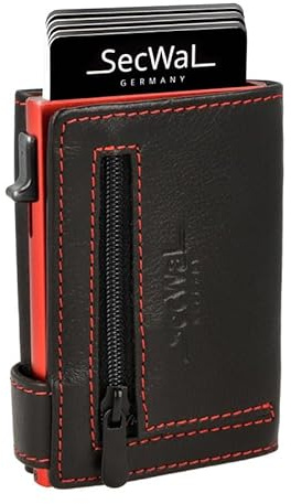 SecWal Kartenetui mit Münzfach Reißverschluss - Made in Germany - Echtleder Mini Geldbörse inkl. E-Book für Damen und Herren - RFID Schutz Portemonnaie Leder - Geldbeutel klein (9,5cm x 7,0cm x 2cm)