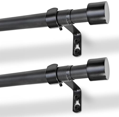 Harbour Housewares Extendable Metal Curtain Poles with Brackets - 77 to 150cm - Matt Black - 2x Long Telescopic Adjustable Bay Window Bedroom Door Rod Rail for Eyelet & Rings Curtains