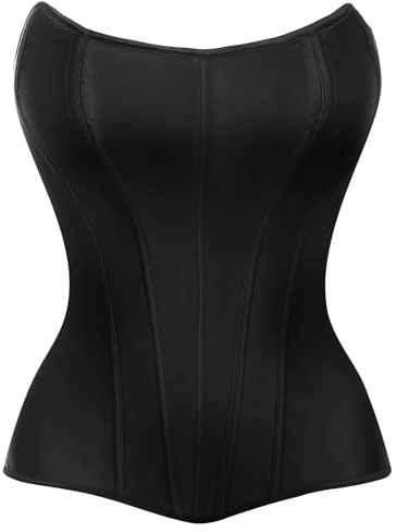 HEBEBRIDAL Women's Overbust Corset Tops for Renaissance Party Plus Size Lace Up Lingerie Bodice Bustier Black Medium