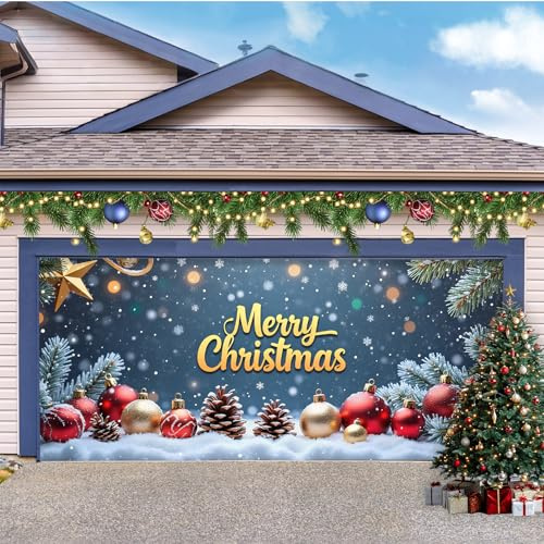 LEIDIMUS Weihnachts Garagentor Banner, Große Weihnachts Garagenhintergründe, Türwandbild, Outdoor Wandfoto Requisiten, Hintergrund, Hängender Hintergrund, Dekoration,Merry Christmas,16 * 7FT