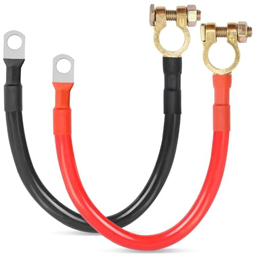 Ollanoos 25 mm² 2/3 AWG M10 Batteriekabel, 50 cm Länge, mit 12 V/24 V Kupferringkabelschuhen, geeignet für PKWs, LKWs, Motorräder und Solaranlagen
