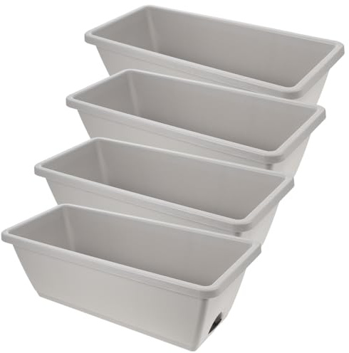 Milisten 4 Ensembles Jardinière Rectangulaire Plastique avec Réservoir Eau Bac à Plantes pour Rebord de Fenêtre de Potager Intérieur et Extérieur Gris Moyenne