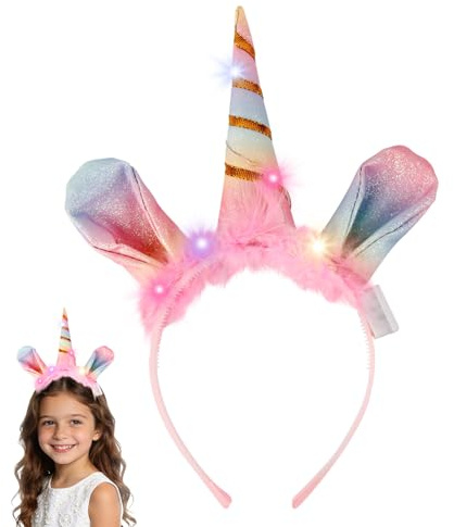 Aitsite LED Einhorn Haarreif, Bunt Blinkend Einhorn Geburtstag Haarreif, Leucht Stirnband Kinder für Karneval Masquerade Party Foto Requisiten