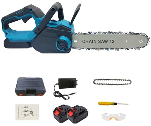 Motosierra Bateria 12 Pulgadas, 1050W Brushless Motosierra Electrica con 2x4000mAh Batería, Tensado de Cadena sin Herramientas, Engrase Automático, Chainsaw para Podar Árboles de Jardinería