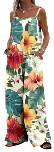 Blommiga overaller för kvinnor – blommig ärmlös | sommar vida ben jumpsuit boho spagettirem overaller, för semester, XL