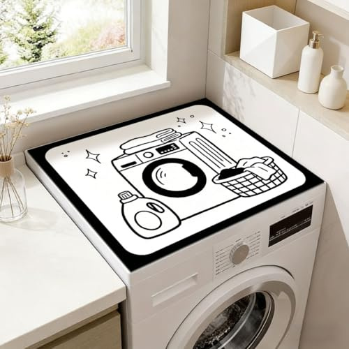 SUPERDANT Washing Machine Top Mat 60x50cm Laundry Dust Cover Pad Washer Dryer Cover Top Waterproof Fiber Surface Non Slip Trimmable Utility Mat for Laundry Room White for Top-Load Washer