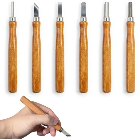 Yabingbos Kit Intaglio Legno, Set 6 Pezzi Utensili per Intaglio, Mini Coltelli per Intaglio Legno, Utensili per Scultura DIY per Legno Frutta Verdura Cera con blocchi di legno