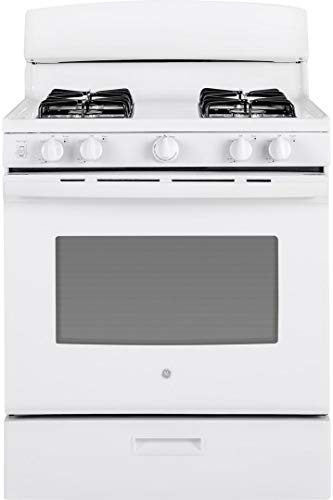 GE JGBS30DEKWW 30 Inch Freestanding Gas Range with 4 Sealed Burners, 4.8 cu. ft. Capacity, Broiler Drawer, Simmer Burner, Big View Window, LP Conversion Kit, and ADA Compliant: White