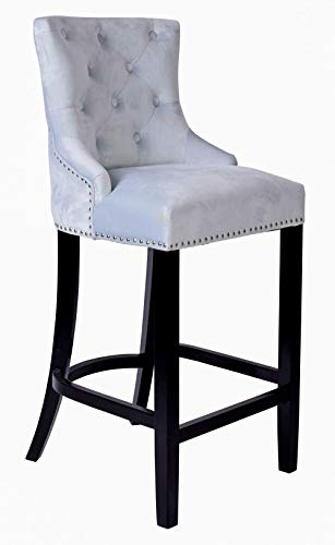 PALAZZO INT Barhocker „Country Club“ – Luxus Barstuhl mit Samt in Puder-Blau, Chesterfield-Steppung & Metallgriff, H 113 cm, SH 74 cm, Barstuhl Holz gepolstert, Landhaus & Modern