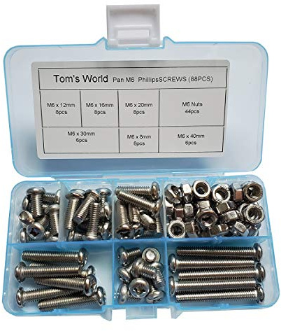 M6-1.0 x 8mm,12mm,16mm,20mm,30mm,40mm Pan Head Phillips Machine Screws,18-8 Stainless Steel Bolts Nuts Washers Screws Assortment Set of 84 Pcs (M6 Pan Head Phillips Screws)
