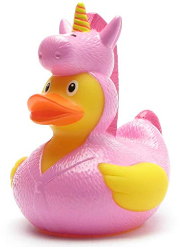 Einhorn-Kostüm Badeente I Unicorn Quietscheente I L: 9,5 cm I inkl. Badeenten-Schlüsselanhänger im Set
