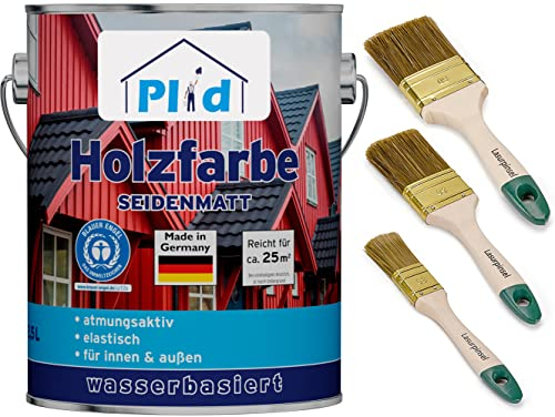 Plid® Holzfarbe Holzlack Taubenblau Innen & Außen - Wetterschutzfarbe Taubenblau Holzfarbe Außen - Dauerhafte Holzschutzfarbe - Farbe für Holz - Lackfarbe Wetterfest - Made in Germany 2,5l Set