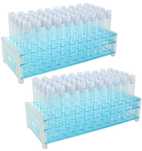 120 PCS 16 x 100mm(10ml) Plastic Test Tubes with Caps and Rack, Test Tubes for Shot Glasses, Plants, Flowers, Ants, Kids, Bath Salts, Drinks