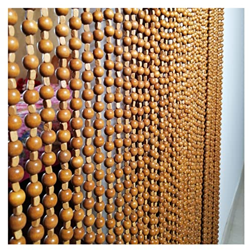 Holzfarbe Vorhang-Bildschirm-Raum Perlenvorhang Mit Schnurperlen Quadratisch Rund Spleißen Für Türteiler Türperlen Aus Holz Dekoration,Golden,27strands80x195cm