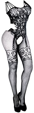 2022Bas Femme Bodys RéSille Lingerie Bas Pyjama Sexy Une PièCe Voir à Travers La Lingerie De Collants d'une Seule PièCe (Taglia Unica,Noir), Taille unique