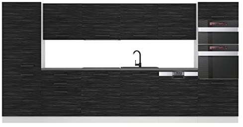 Belini Naomi Bloc de cuisine encastrable 360 cm, entièrement équipé, sans appareils électriques, avec armoires suspendues et basses, plans de travail en ébène royal