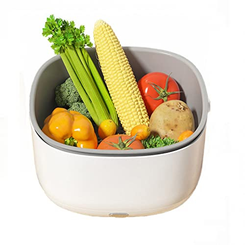 AXTMR Ultrasonic Fruit Basket Vegetable Washing Machine, Household Meat And Seafood Cleaner Device, Aa Batteries Power, We Do Not Bring,White,23 * 23cm