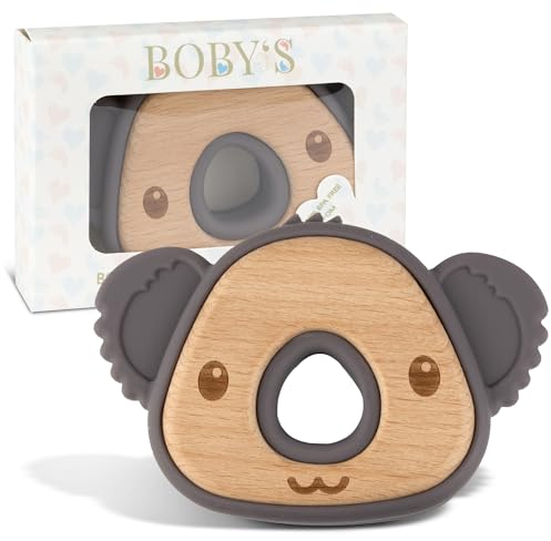 BOBY´S Beißring für Babys aus Holz & Silikon Koala Strom/Front/Kauspielzeug, Zahnungshilfe & Greifring in einem / 100% BPA-freies Beißspielzeug/nachhaltiger Holz Beißring