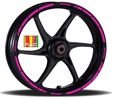 Set Adesivi Cerchioni Moto compatibile con TRACER 700 900 completo per 2 Ruote 17'' Pollici Strisce Cerchi scegli colore cod.RT001 (046 Rosa Fluo)