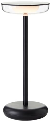 Lightbox LED Outdoor Tischlampe - 26 cm Höhe - mobile Außen Tischleuchte mit Akku & stufenlosen Touchdimmer - aufladbar per USB - 3000 K - max. 160 lm - aus Metall/Kunststoff - in Schwarz/Transparent