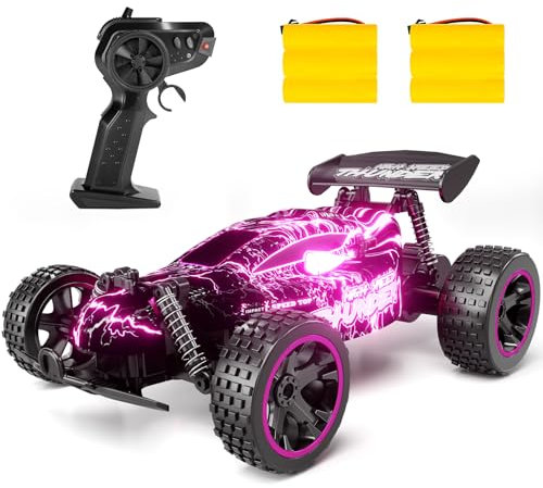 Tecnock RC Buggy, 1:18 High Speed 20 KM/H 2WD Off Road Racing Car with Two Rechargeable Batteries, Toys Gift for Girls Pink
