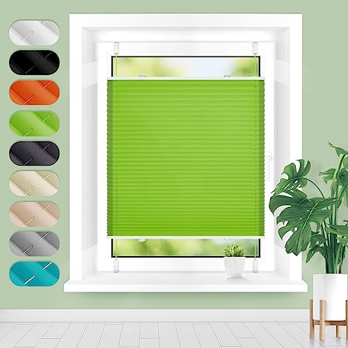 Homland Plissee ohne Bohren Klemmfix B35 x H110 cm Grün, Plissees für Fenster und Tür, Jalousie Easyfix Plisseerollo mit Klemmträger Sonnenschutz und Sichtschutz lichtdurchlässig Rollo